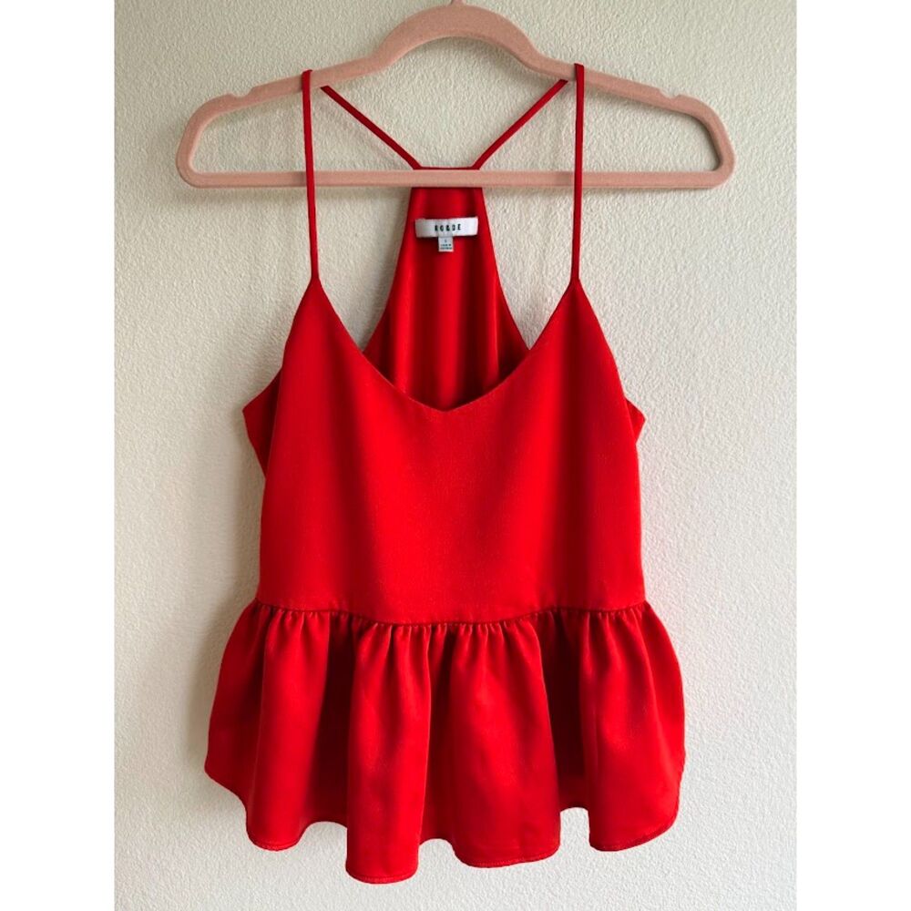RO&DE Ruffle Peplum Racerback Crop Top in Cherry Red Satin size Small NWOT